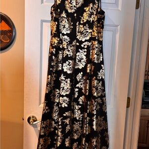 Donna Ricco Black and Gold Floral Maxi High/Low Dress